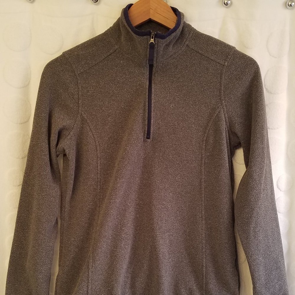LL Bean Quarter-zip Fleece Gray w/Navy Trim XS